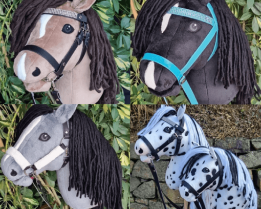 Verschiedene Hobby Horses mit unterschiedlichen Trensenformen